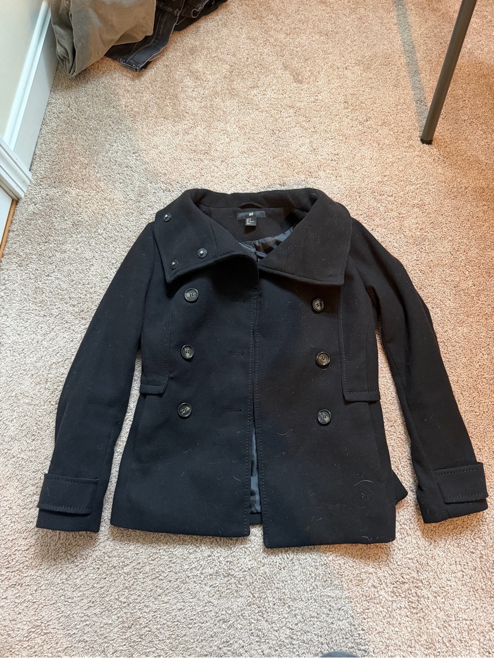 H&M Classic Black Double-Breasted Peacoat - Women